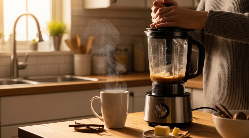 Frankie blends the 7-second coffee loophole recipe in his kitchen