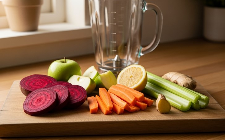 Fresh ingredients laid out for chukandar juice recipe