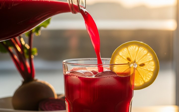 Pouring chukandar juice into chilled glass