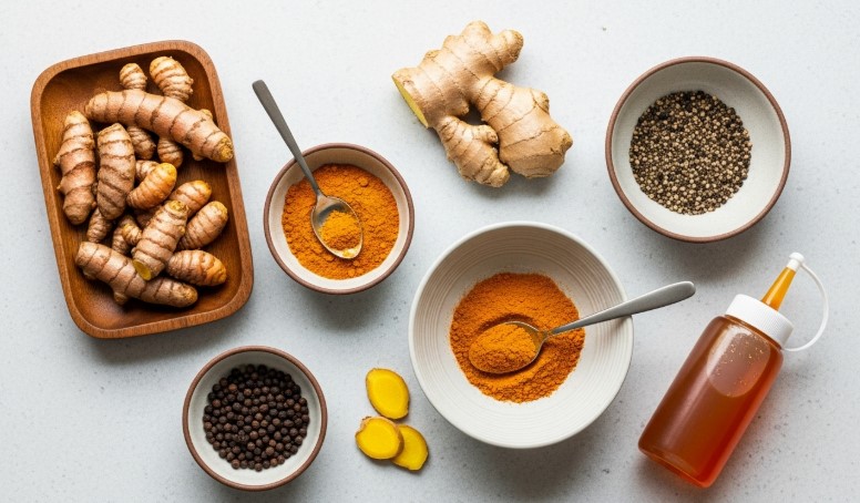 turmeric trick recipe with fresh turmeric root and ground turmeric powder