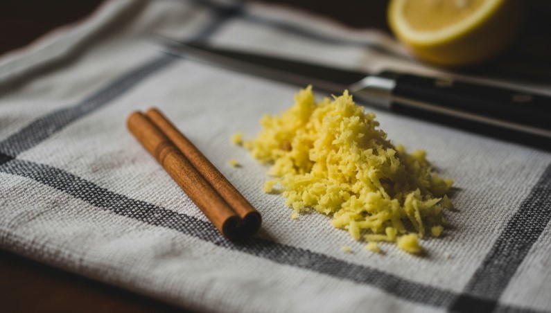 cinnamon stick and fresh grated ginger for tea