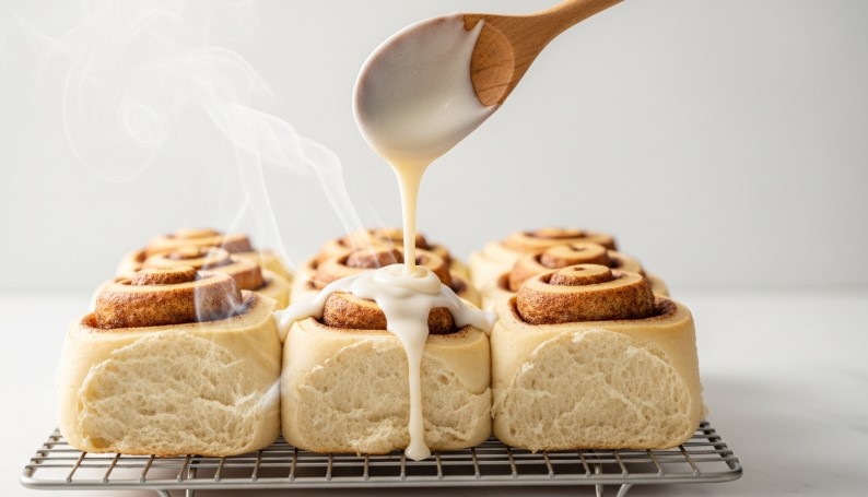 cooling cinnamon rolls with cream cheese drizzle