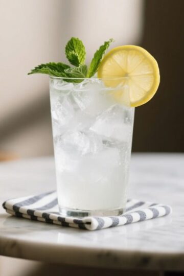 Finished 7-second ice water hack drink with lemon