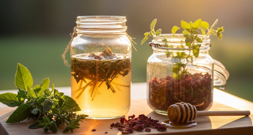 Finished herbal cordial with ingredients