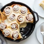 finished sourdough discard cinnamon rolls in pan