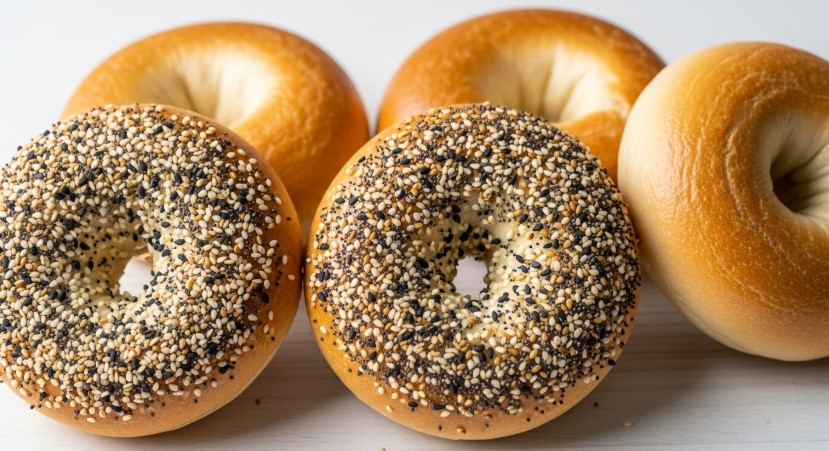 Freshly baked cottage cheese bagels cooling in kitchen