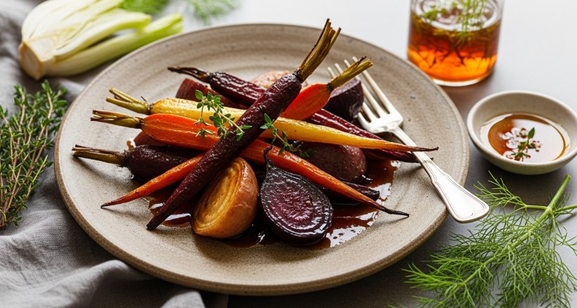 Roasted vegetables with herbal cordial glaze