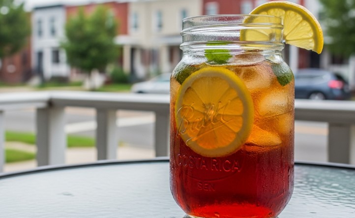 iced costa rican tea in mason jar on porch