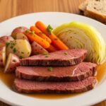 plated corned beef with cabbage and potatoes