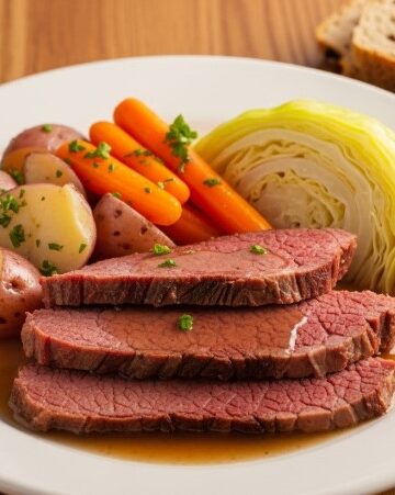 plated corned beef with cabbage and potatoes