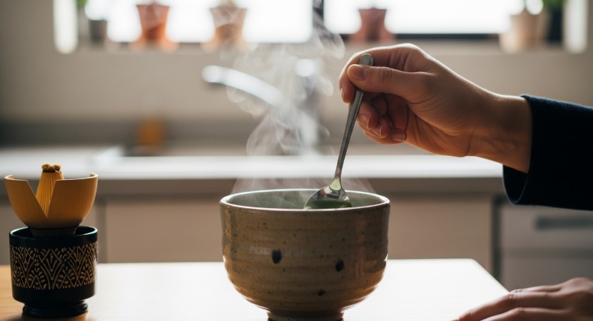 Whisking matcha for Japanese Mounjaro drink