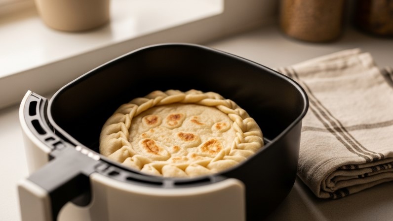 cottage cheese flatbread in air fryer basket