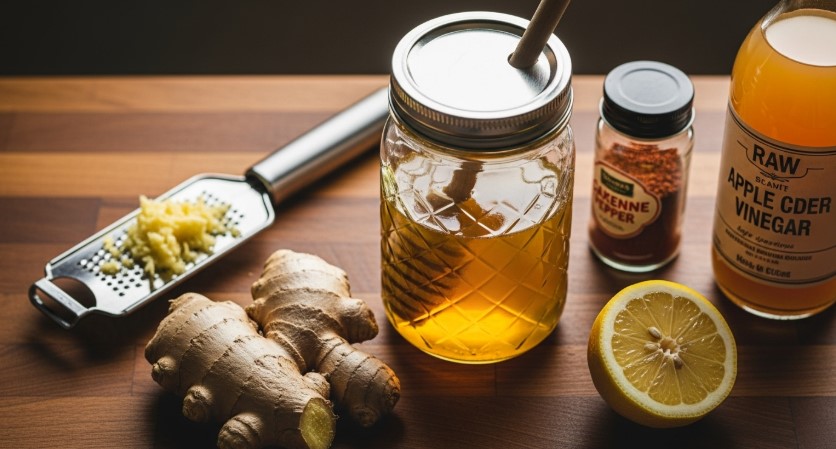 Amish amoxicillin ingredients laid out on wood counter