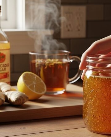 Homemade Amish amoxicillin remedy in jar with ingredients