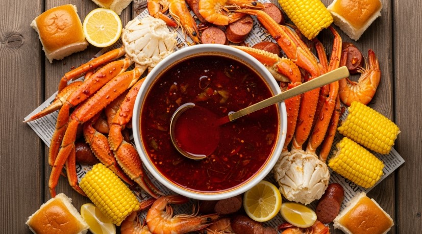 Cajun seafood boil coated with garlic butter sauce