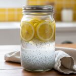 Homemade chia water recipe in a mason jar with lemon