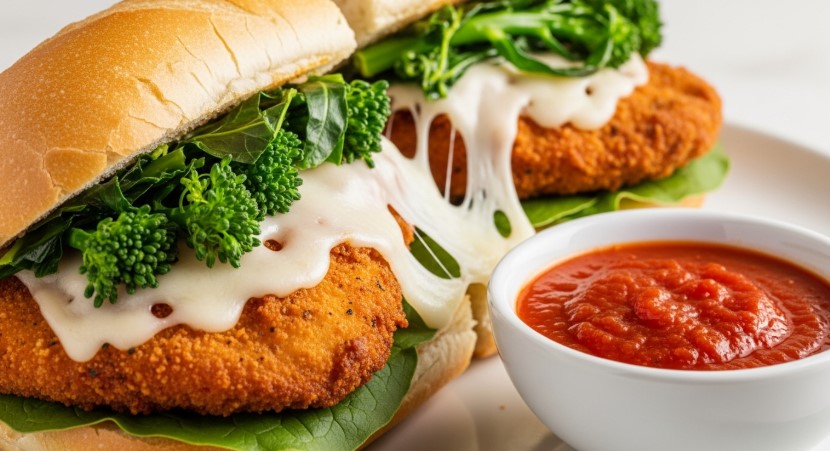Chicken cutlet sandwich with broccoli rabe