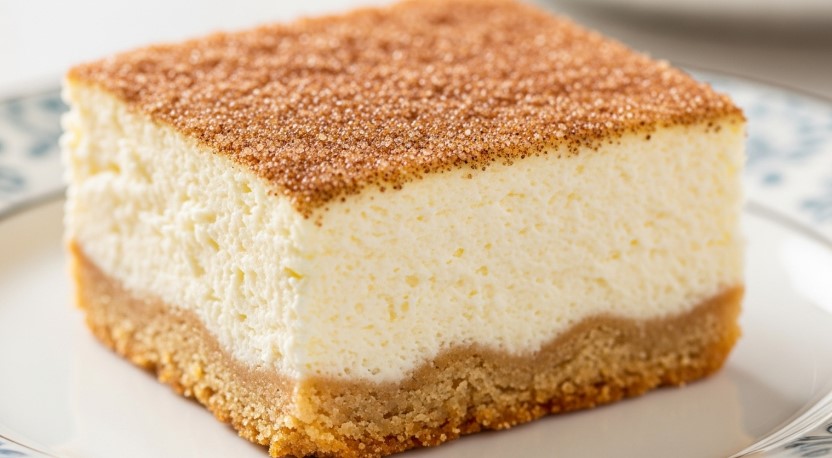 layered churro cheesecake dessert close up