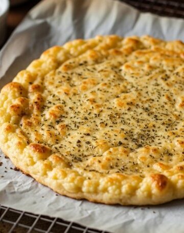 freshly baked cottage cheese flatbread with golden edges