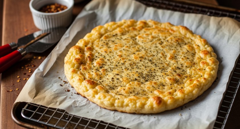 freshly baked cottage cheese flatbread with golden edges