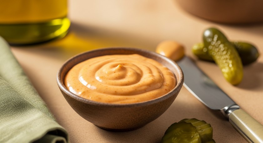 bowl of tangy fried chicken sandwich sauce