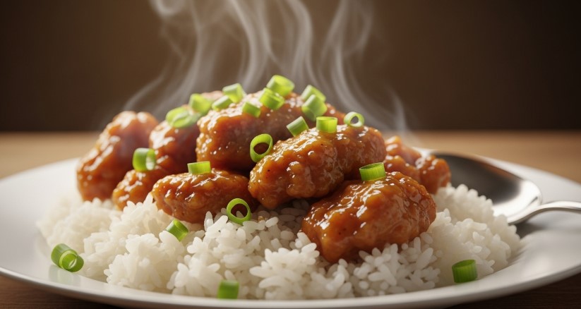 finished crack chicken dish with steam and garnish