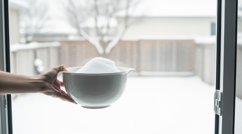 Collecting fresh snow for snow ice cream