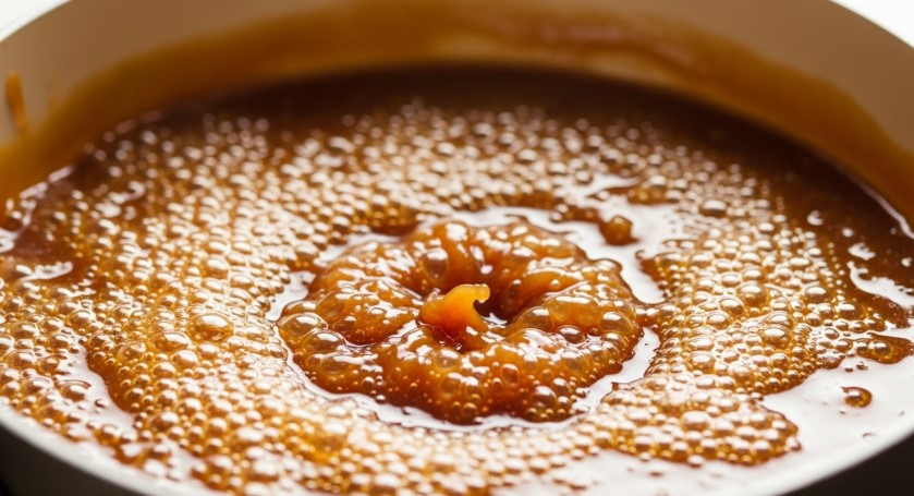 making caramel in a saucepan for popcorn