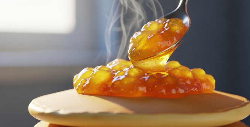 peach jam on pancakes breakfast