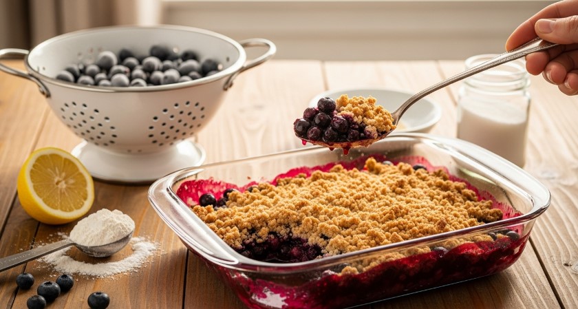 thawing frozen blueberries for crumble