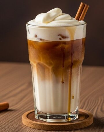 vanilla sweet cream cold foam on iced coffee with cinnamon