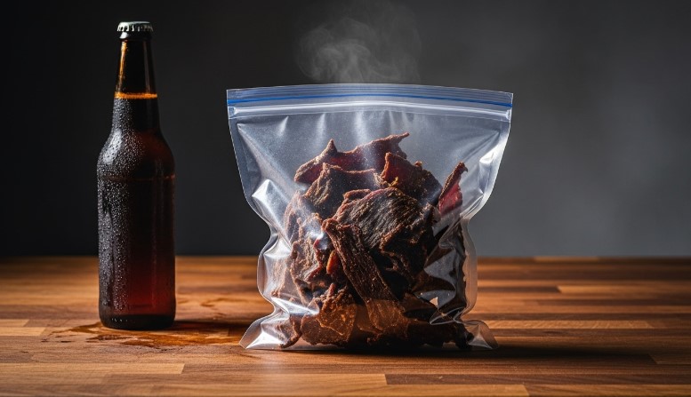 Warm deer jerky cooling in bag