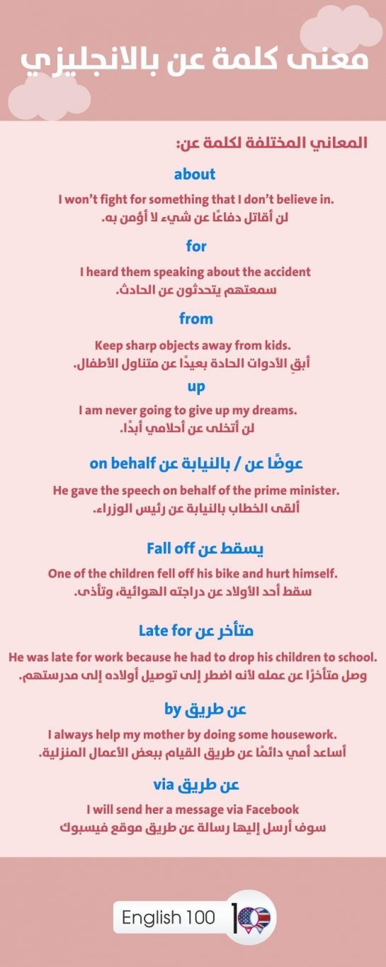 معنى كلمة عن بالانجليزي: 14 معنى مختلف واستخدامه في جمل مترجمة!
