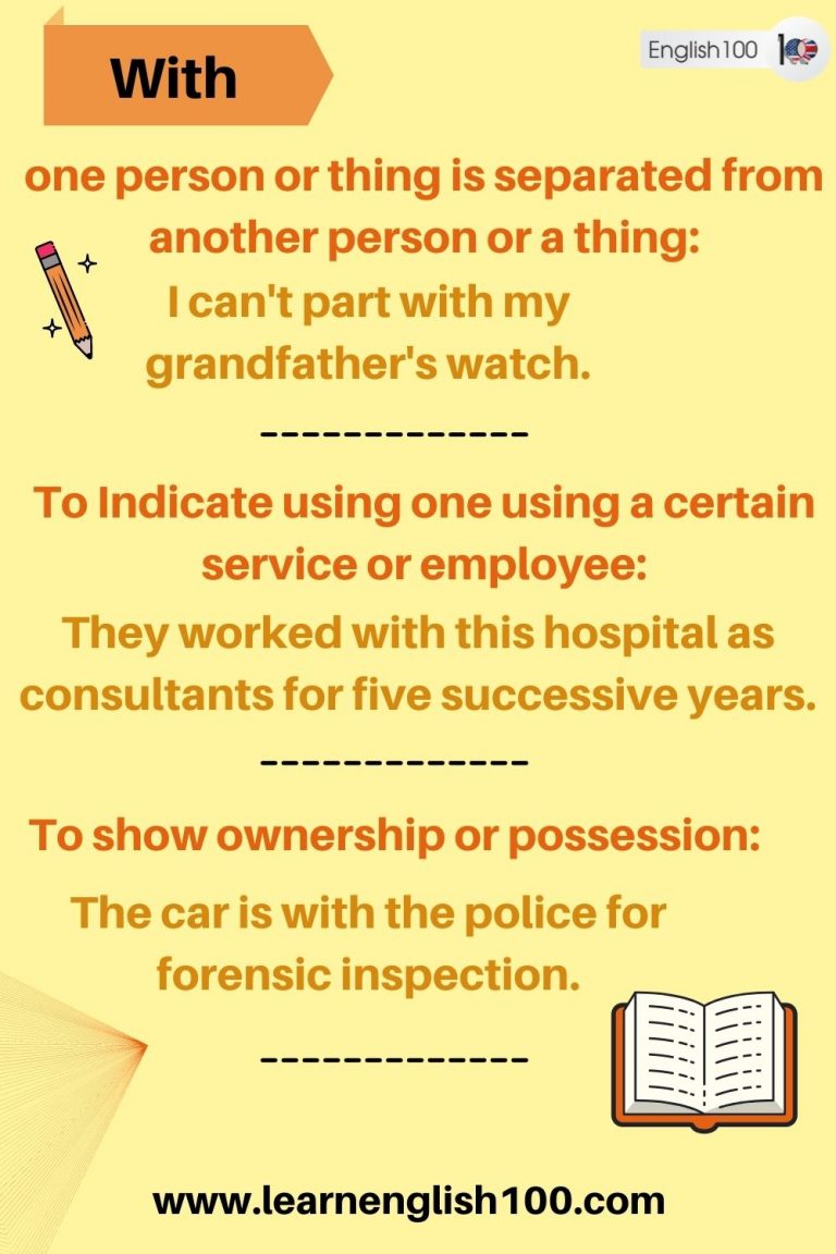 The Preposition With English 100