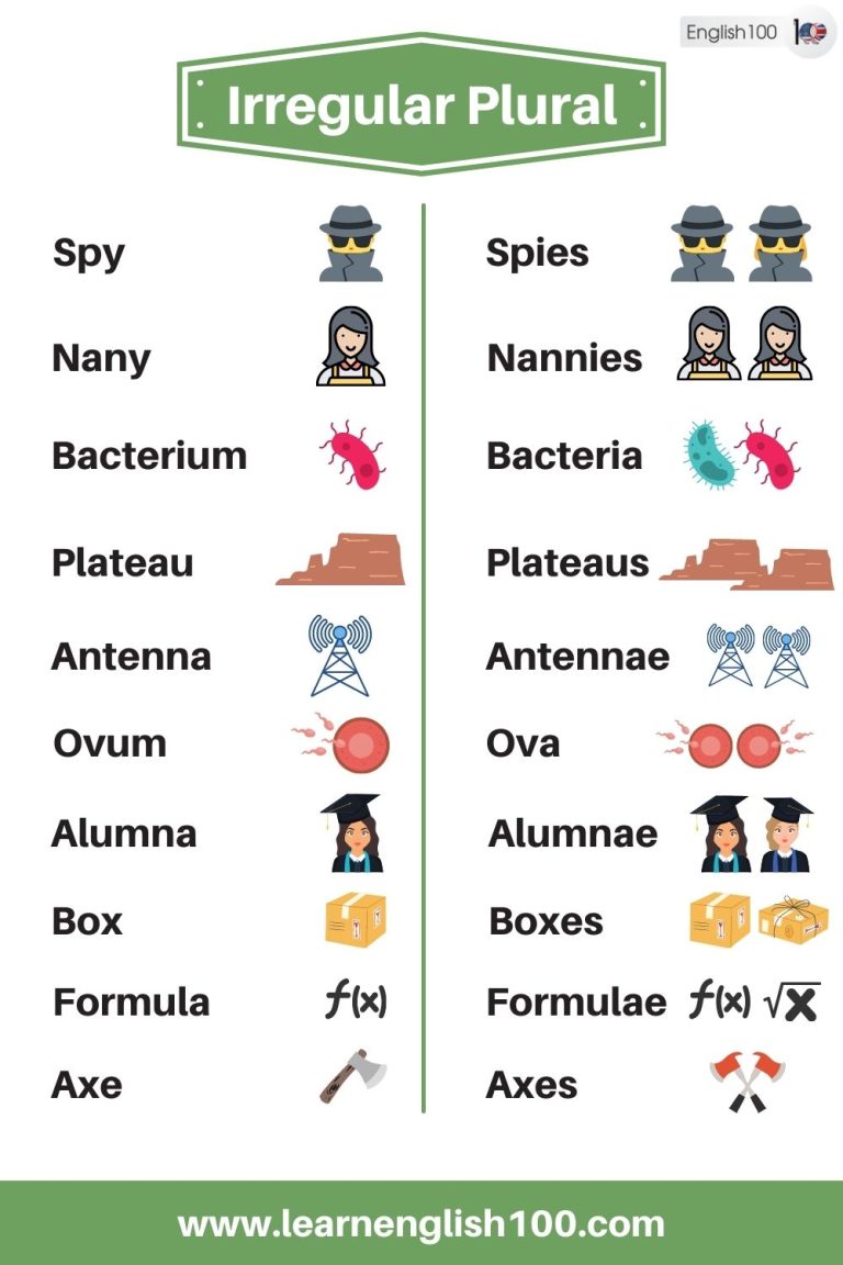 The List of Most Common Irregular Plural Nouns In English And Their ...