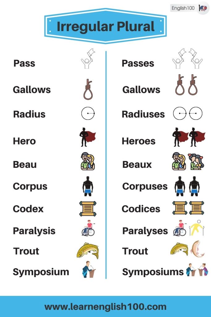 The List of Most Common Irregular Plural Nouns In English And Their ...