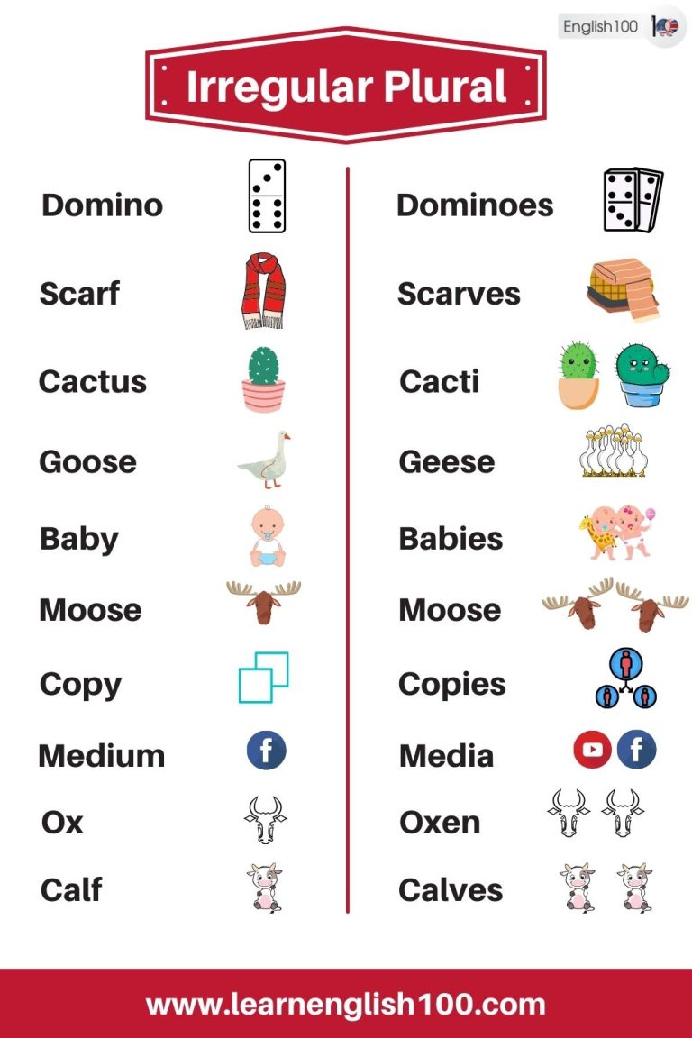 The List of Most Common Irregular Plural Nouns In English And Their ...