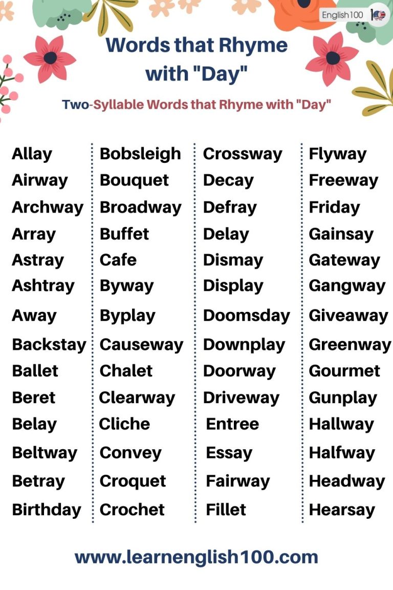 Words that Rhyme with Love Day! English 100