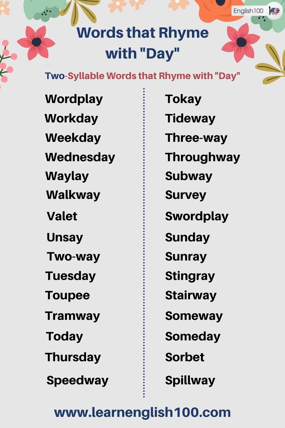 Words That Rhyme With Love Day English 100