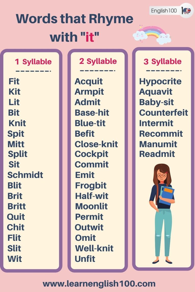 Top Rhyming Word Lists that Rhyme! - English 100